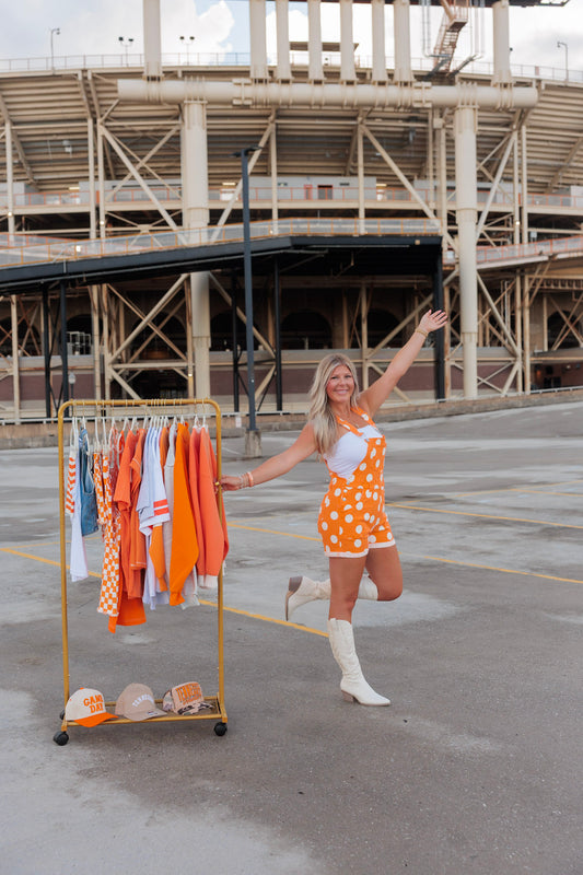 GAME DAY POLKA DOT OVERALLS