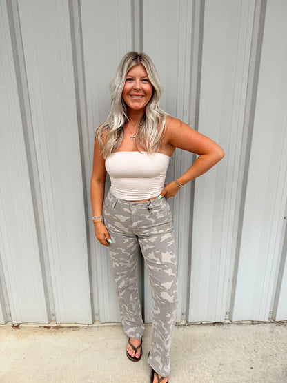 Tan Camo Mid Rise Jeans