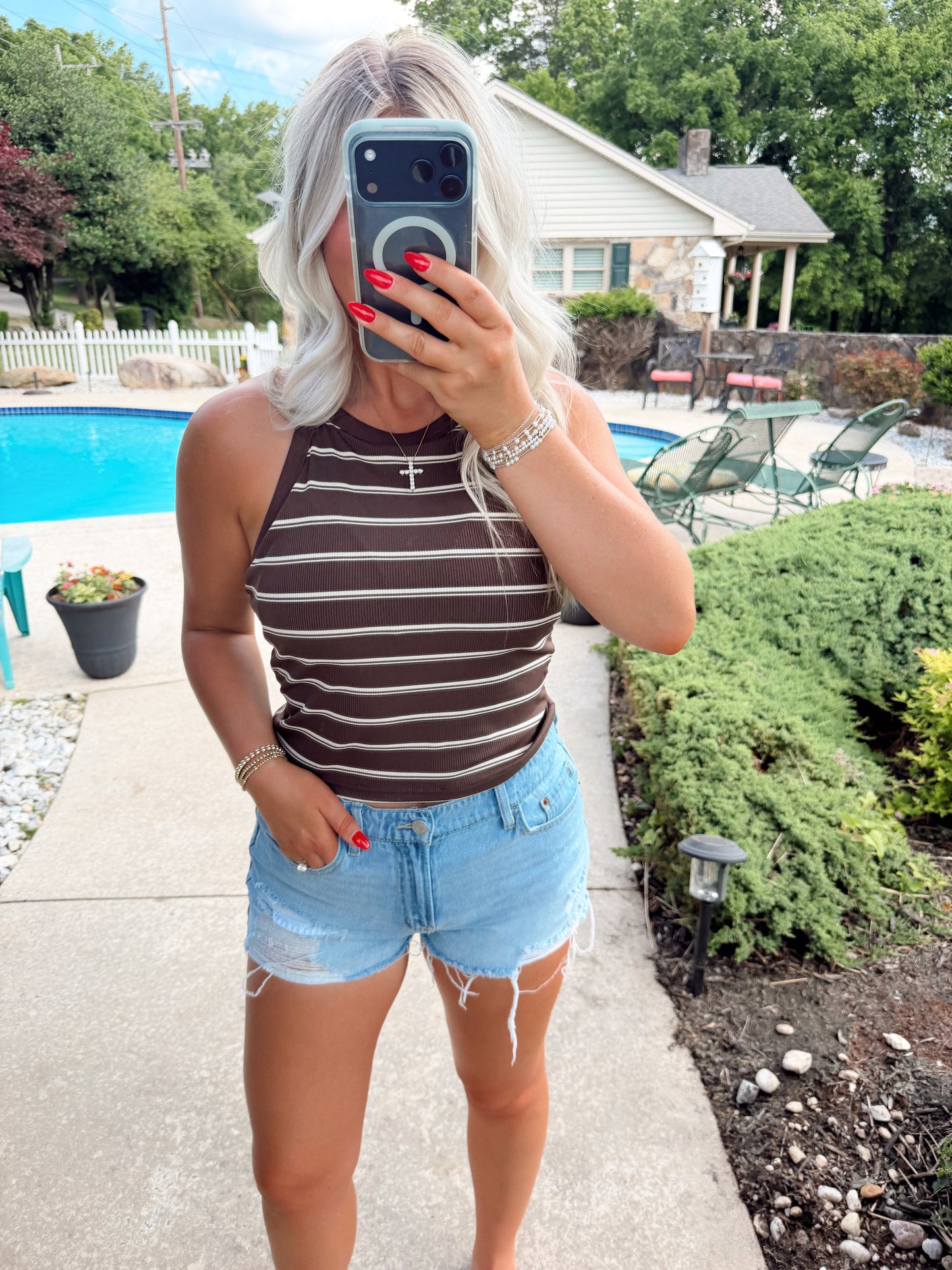 HIGH NECK STRIPE SUMMER TANK