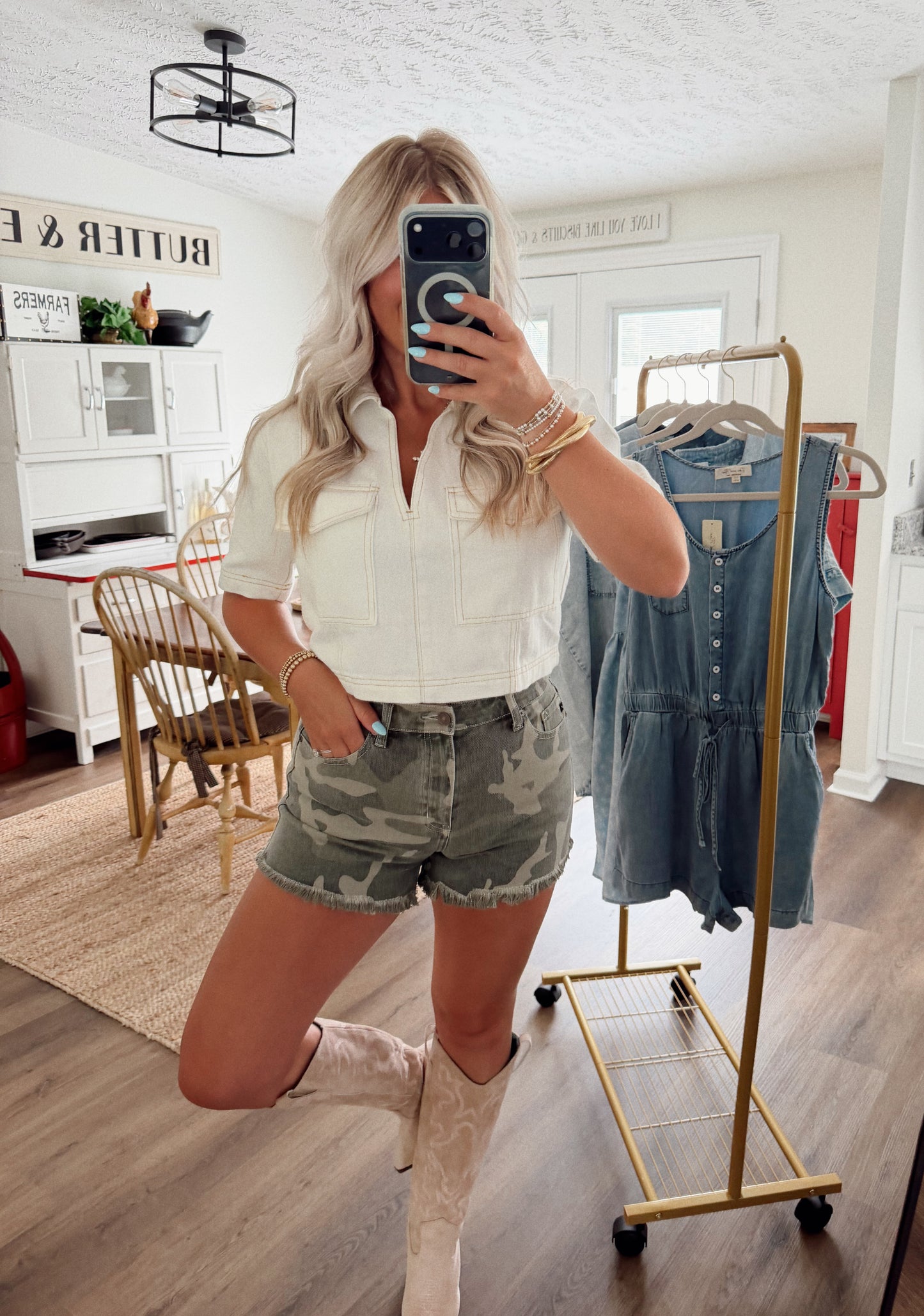Open Range V-Neck Denim Top