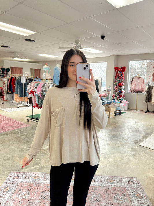 Washed Dolman Top With Pocket