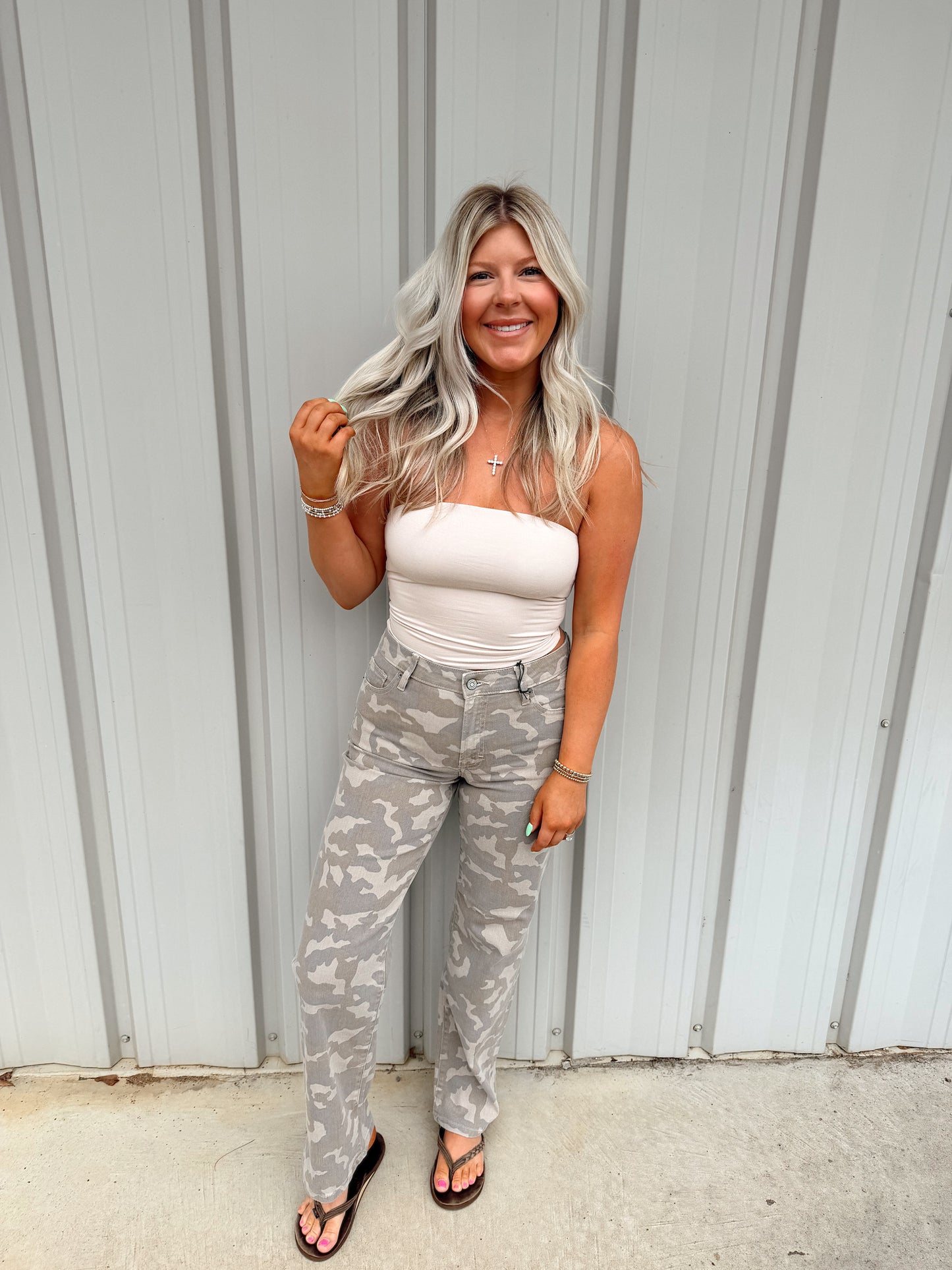 Tan Camo Mid Rise Jeans