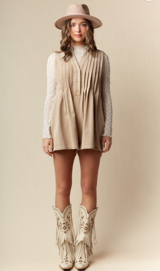 Beige Pleated Romper