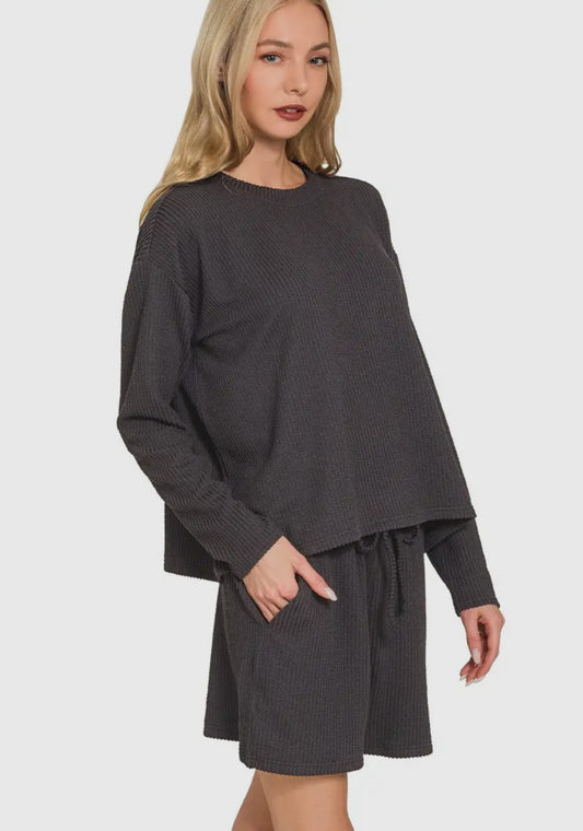 Ribbed Long Sleeve + Shorts Set