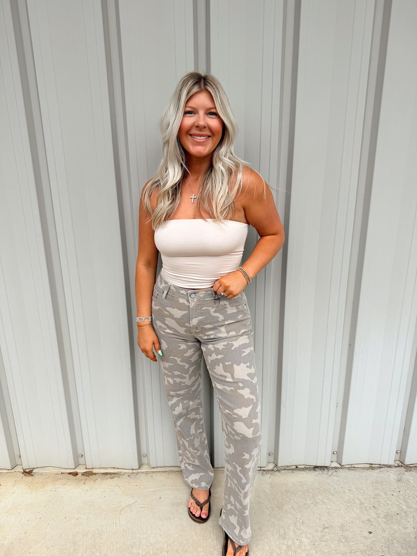 Tan Camo Mid Rise Jeans