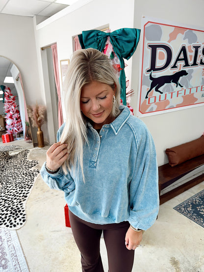 Blue Grey Half Button Pullover