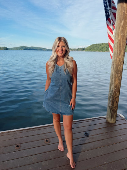 HALTER NECK DENIM DRESS