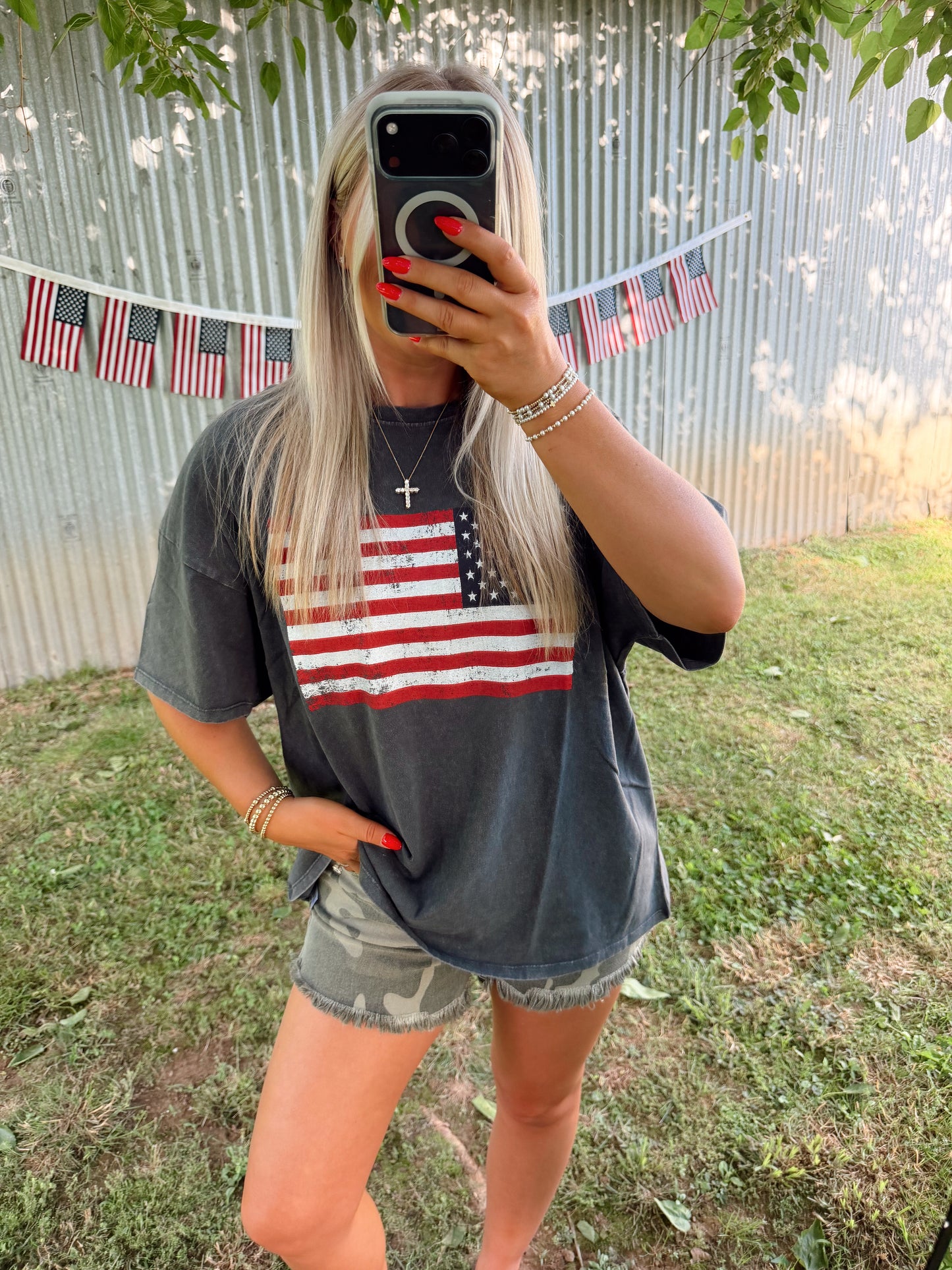 Mineral Washed Flag Graphic Tee