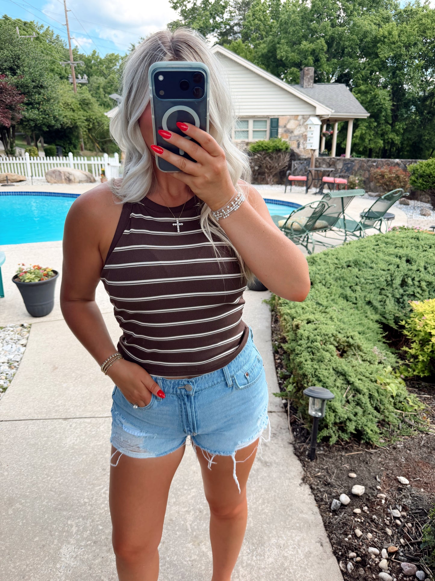 HIGH NECK STRIPE SUMMER TANK