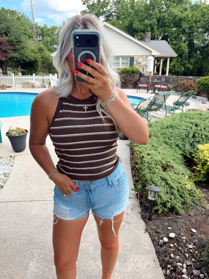 HIGH NECK STRIPE SUMMER TANK