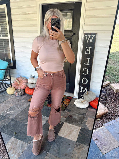 90'S VINTAGE SUPER HIGH RISE CROP FLARE JEANS