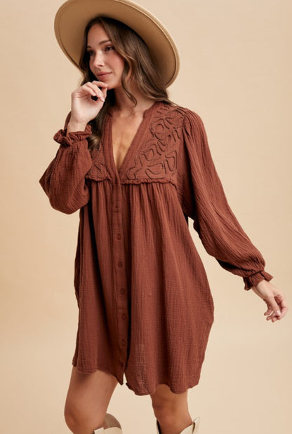 Embroidery Brown Dress