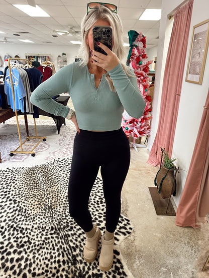 Ribbed Crop Henley Top