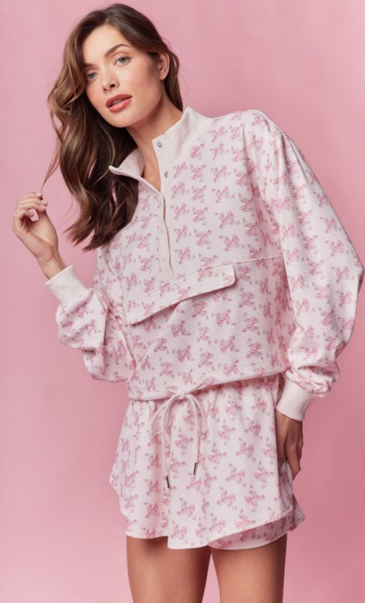 Pink Floral Waffle Skort Set