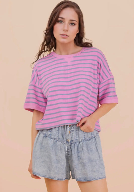 Purple/Denim Striped Terry Tee