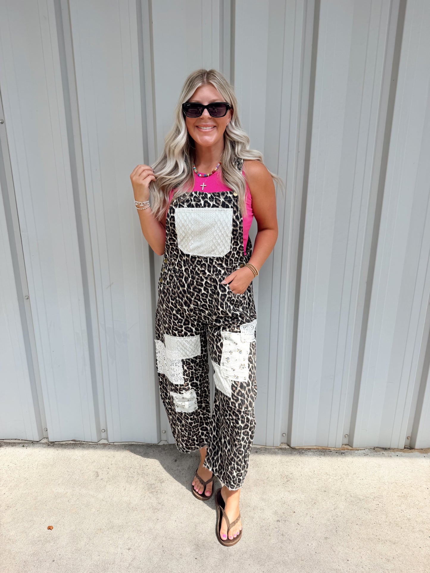 Leopard Print Patchwork Overalls