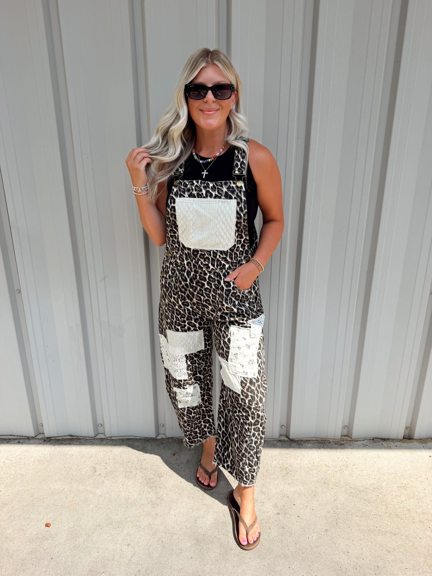 Leopard Print Patchwork Overalls
