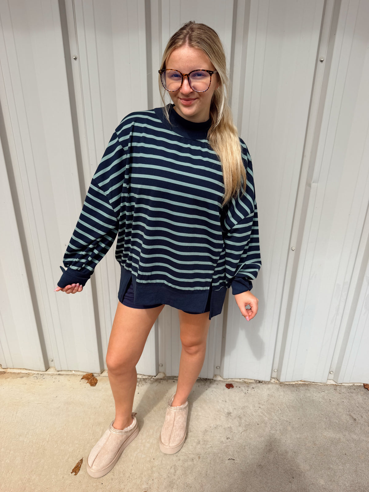 Striped Mock Neck Sweatshirt