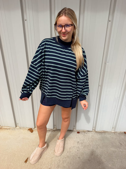 Striped Mock Neck Sweatshirt