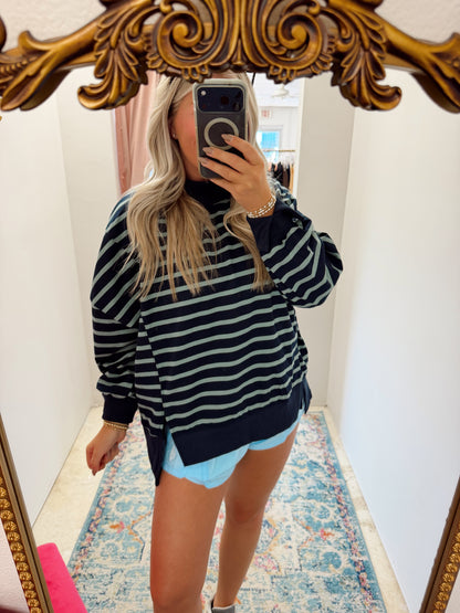 Striped Mock Neck Sweatshirt