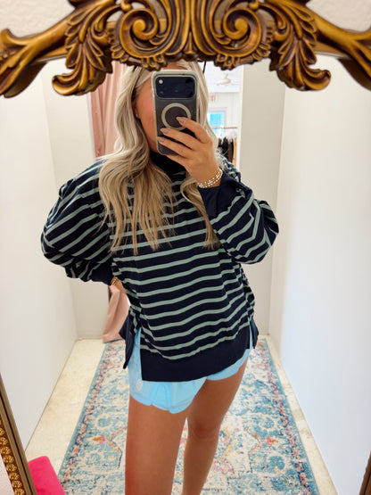 Striped Mock Neck Sweatshirt