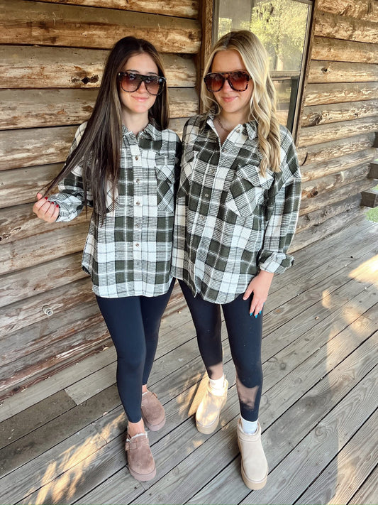 Olive Plaid Shacket