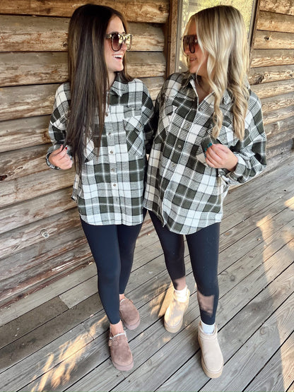 Olive Plaid Shacket
