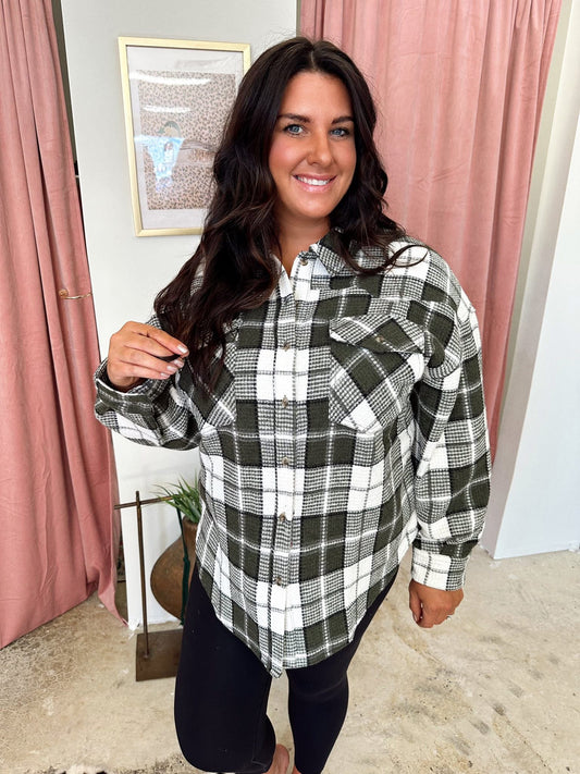Olive Plaid Shacket