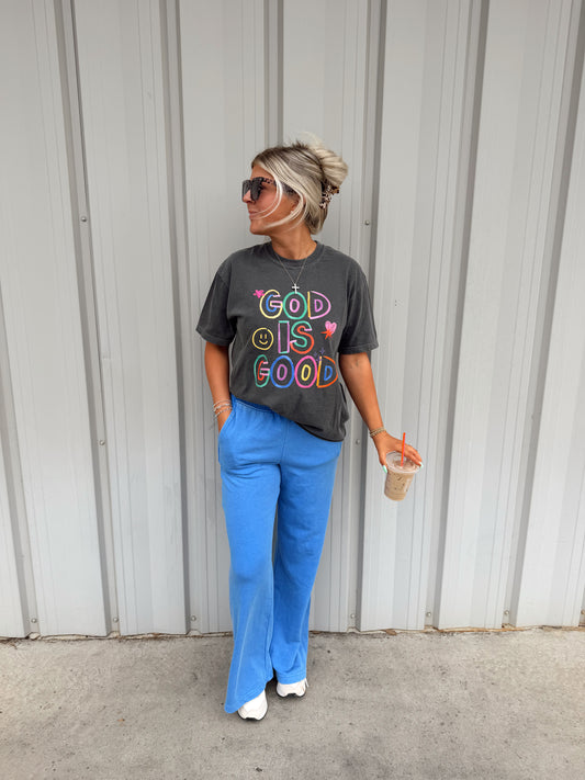 MINERAL WASHED RIBBED SIDE WIDE PANT