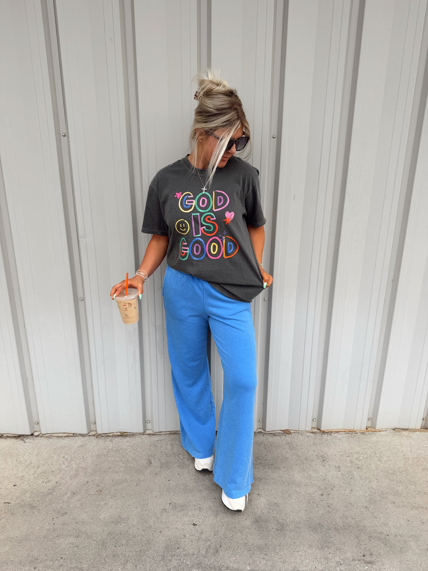 MINERAL WASHED RIBBED SIDE WIDE PANT