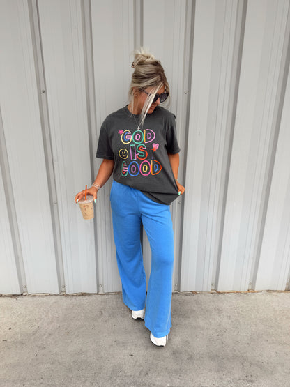 MINERAL WASHED RIBBED SIDE WIDE PANT