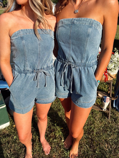 Hailey Denim Strapless Romper