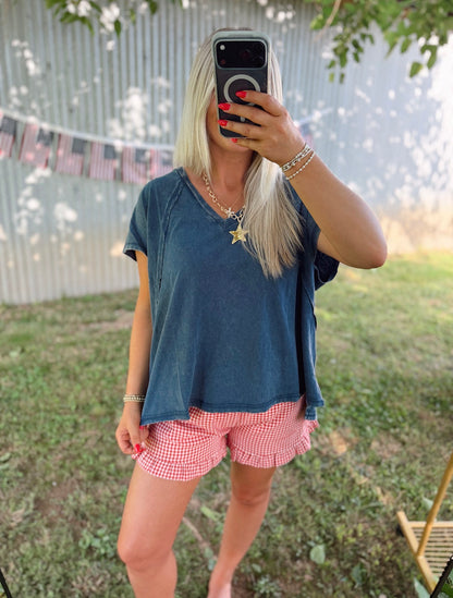 Oversized V-Neck Mineral Washed Top