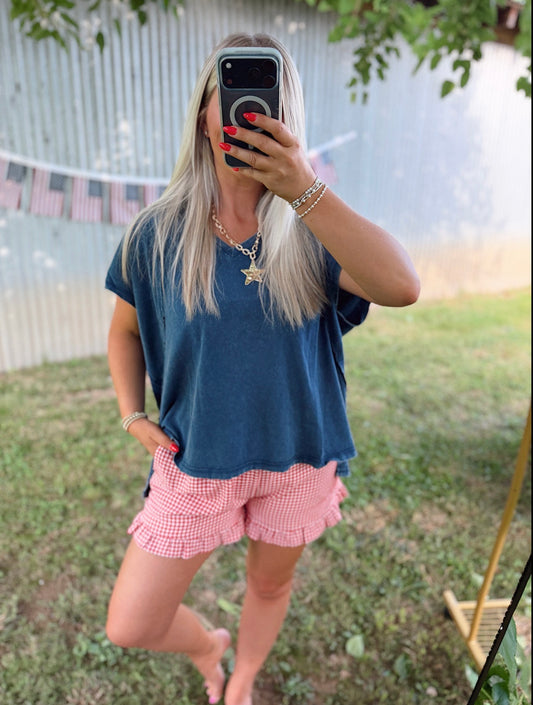 Oversized V-Neck Mineral Washed Top