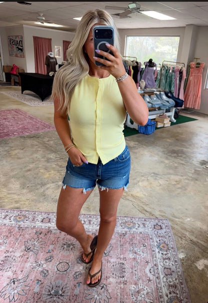 Ribbed Button Front Tank Top