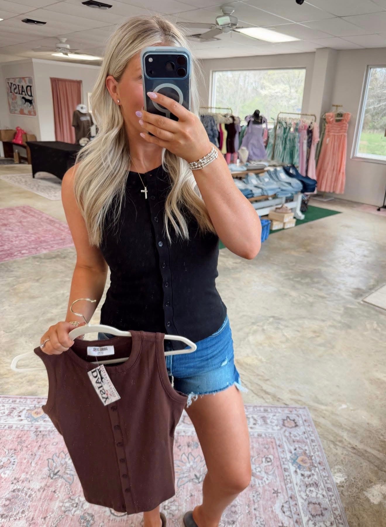 Ribbed Button Front Tank Top