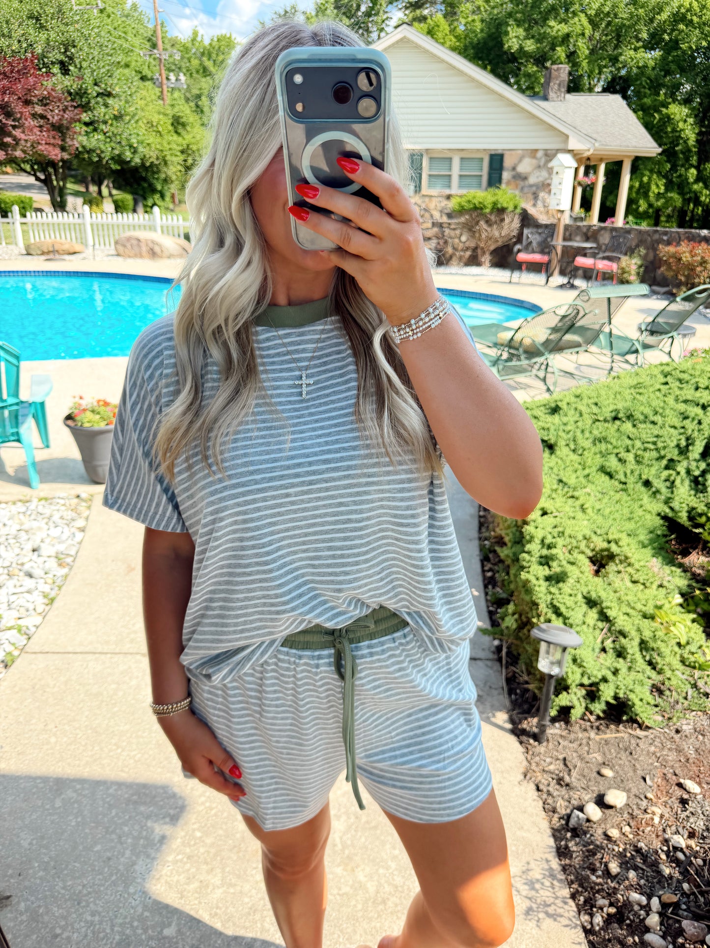 Gray + Green Striped Set