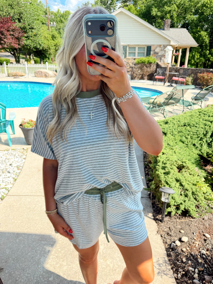 Gray + Green Striped Set