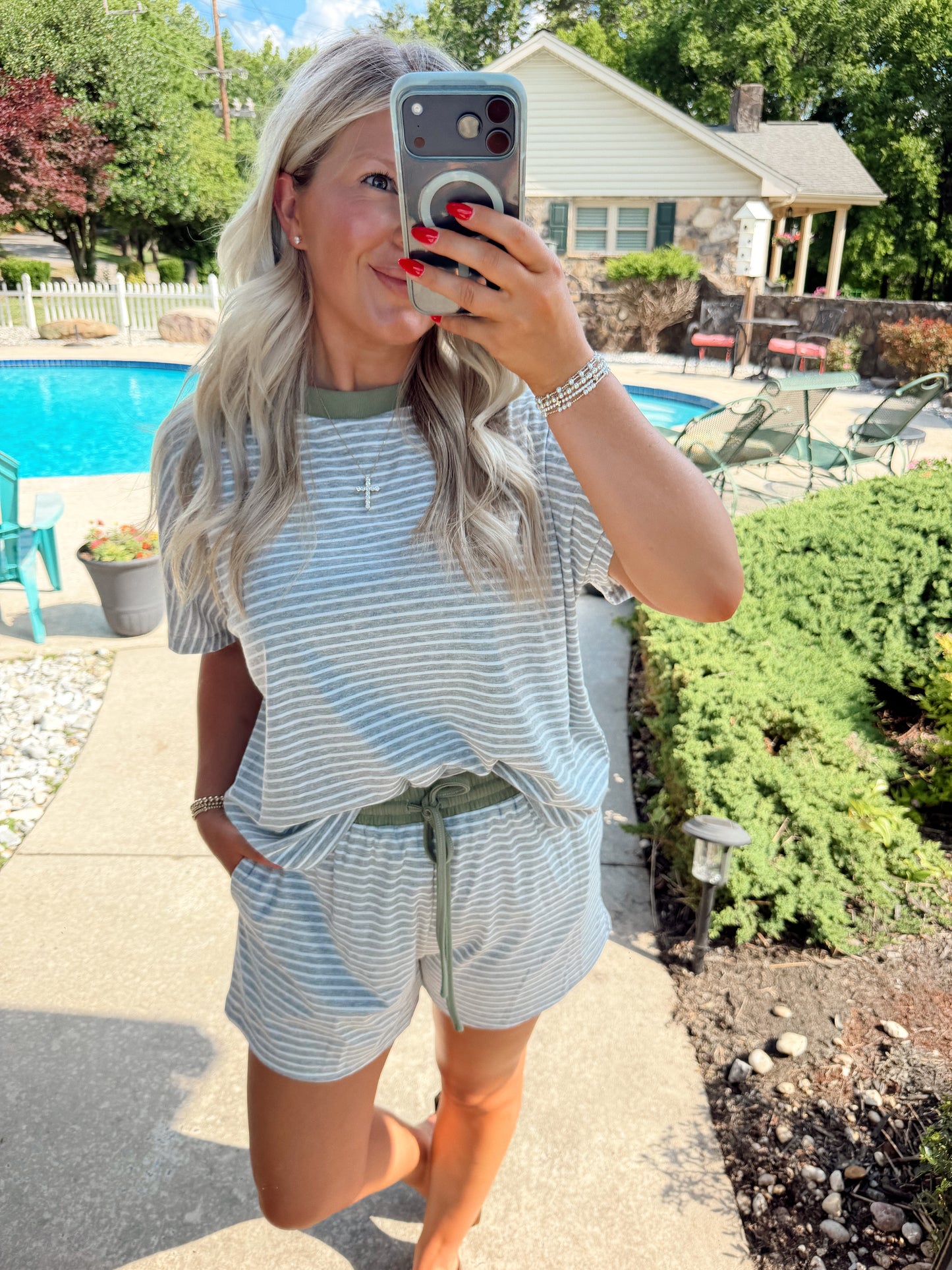 Gray + Green Striped Set