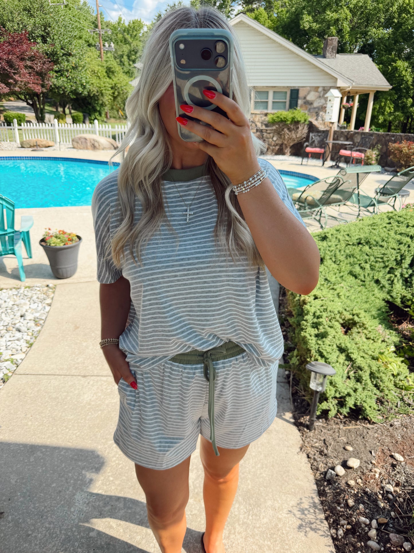 Gray + Green Striped Set