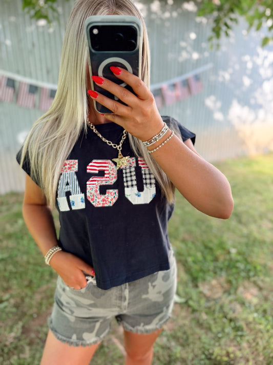 USA FLORAL PATCHWORK SHIRT