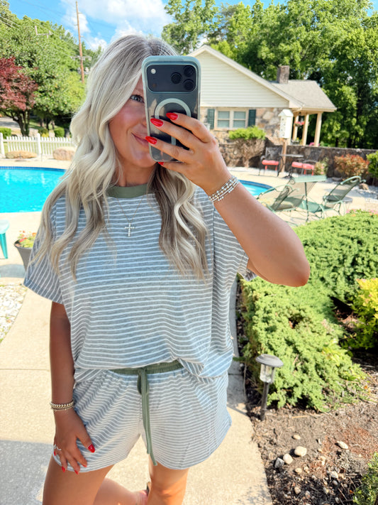 Gray + Green Striped Set