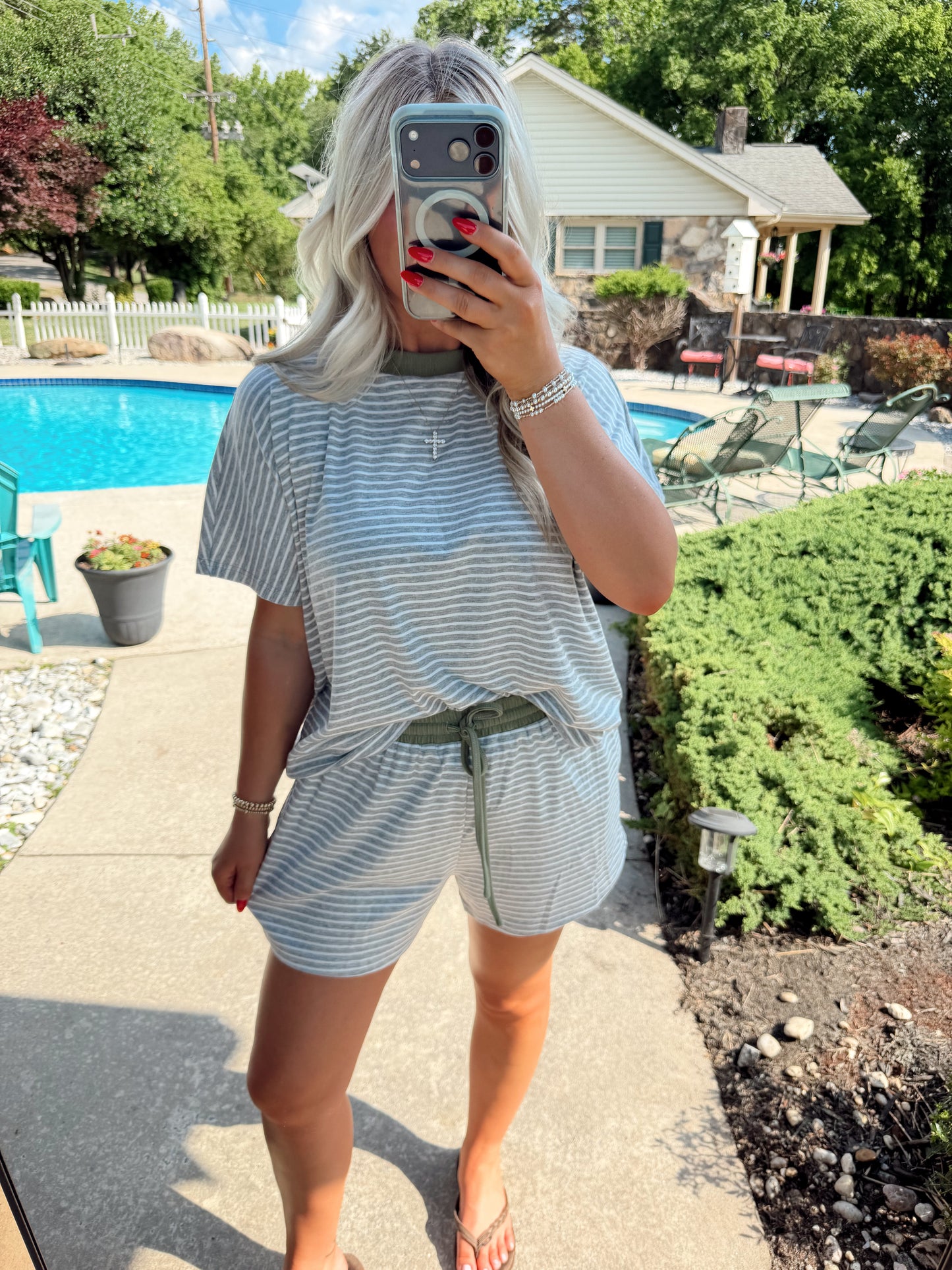 Gray + Green Striped Set