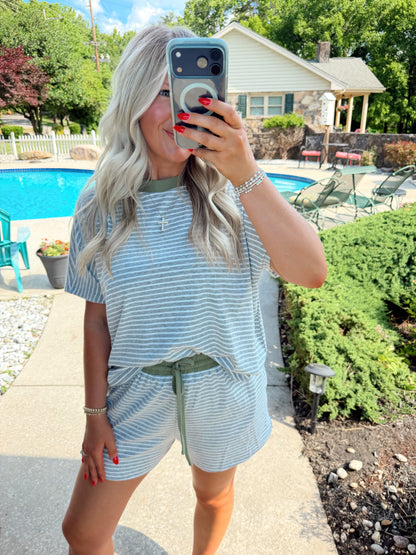 Gray + Green Striped Set