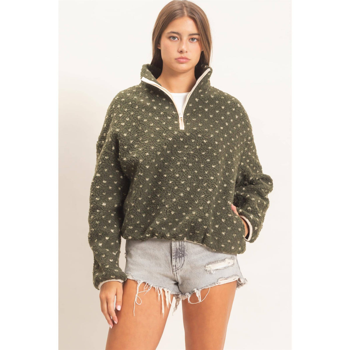 Polka Dot Sherpa Pullover