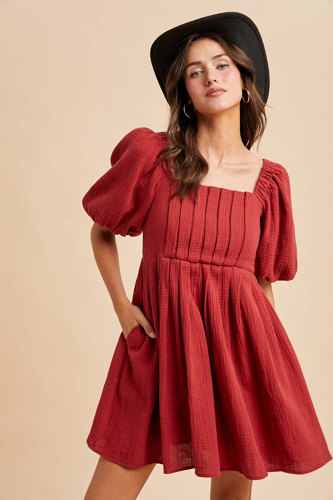 COTTON BOX PLEAT MINI DRESS