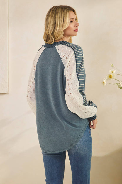 Contrast V Neck Long Sleeve Top