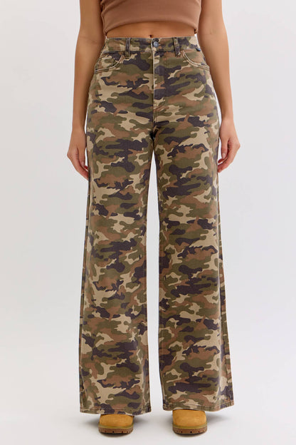 Camo High Rise Wide Leg Jeans