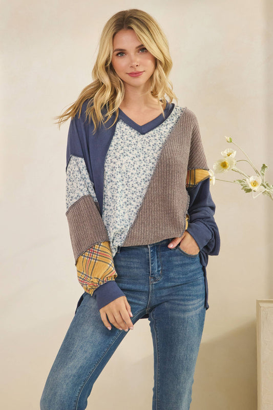 Navy Patchwork Long Sleeve