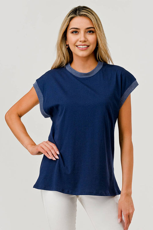 Ribbed Edge Navy Top